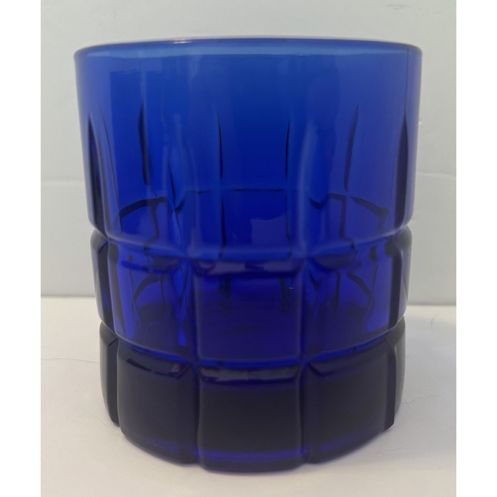 Anchor Hocking Cobalt Blue Tartan Old Fashioned Whiskey Rocks Glasses Set of 4 - Picture 2 of 5